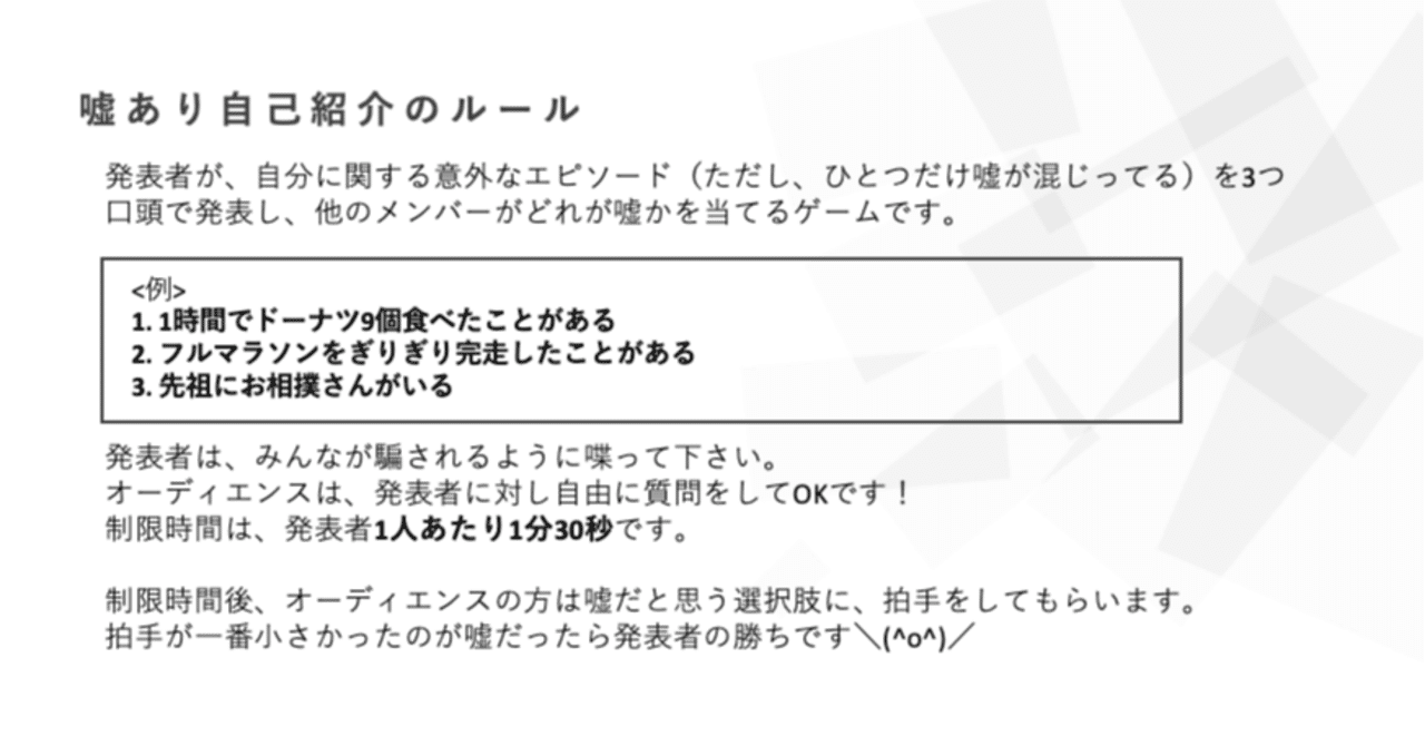 対話を引き出す社内レク 嘘あり自己紹介 のススメ Minako Kuno Aces Note