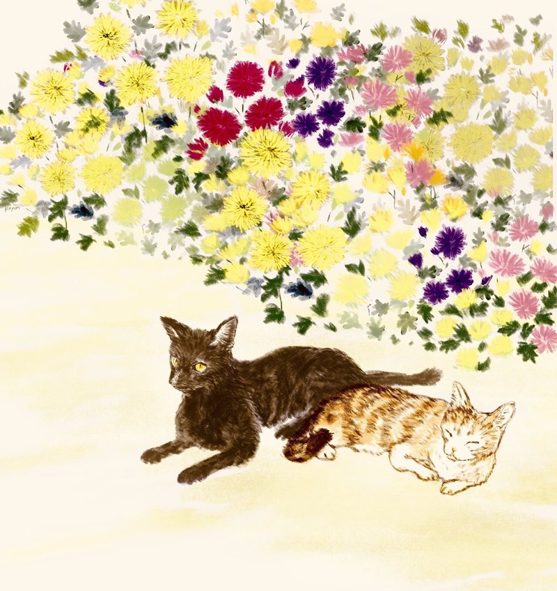 もしゃもしゃ動物の絵260 菊の庭 かよん Note