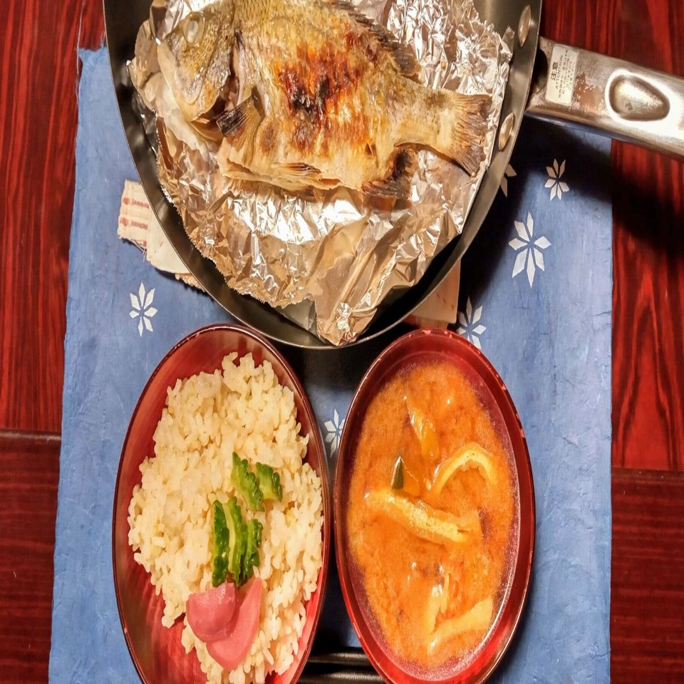 チヌ 黒鯛 塩焼き 21年9月15日 水 一汁一菜研究所 Note