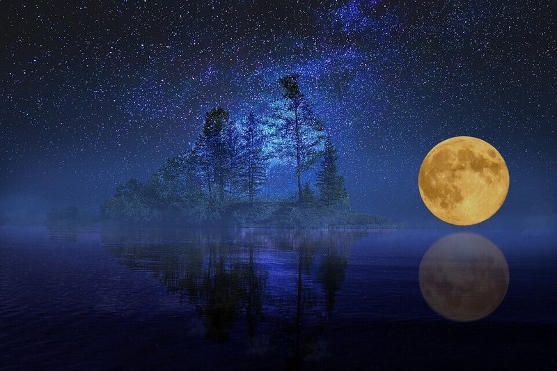 ファンタジー・満月・夜の海・ミラーリング・星空