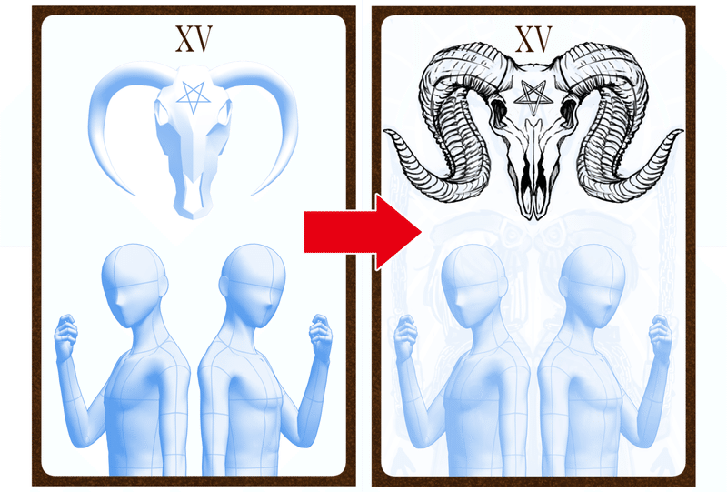 絵の上達を目的にタロットを描く 悪魔 ラフ 下書き Lamiel Note