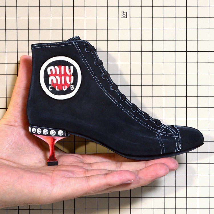 Shoes：00994 “miu miu” Contrast Stitch Logo Patch Canvas Ankle Boot（Resort 2018）