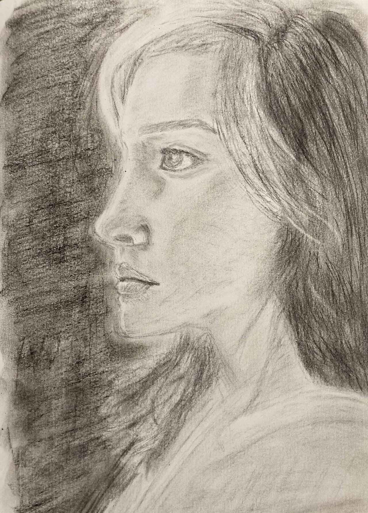 お絵描きの練習（30） 女性の顔（10）［木炭鉛筆］｜つくのひの