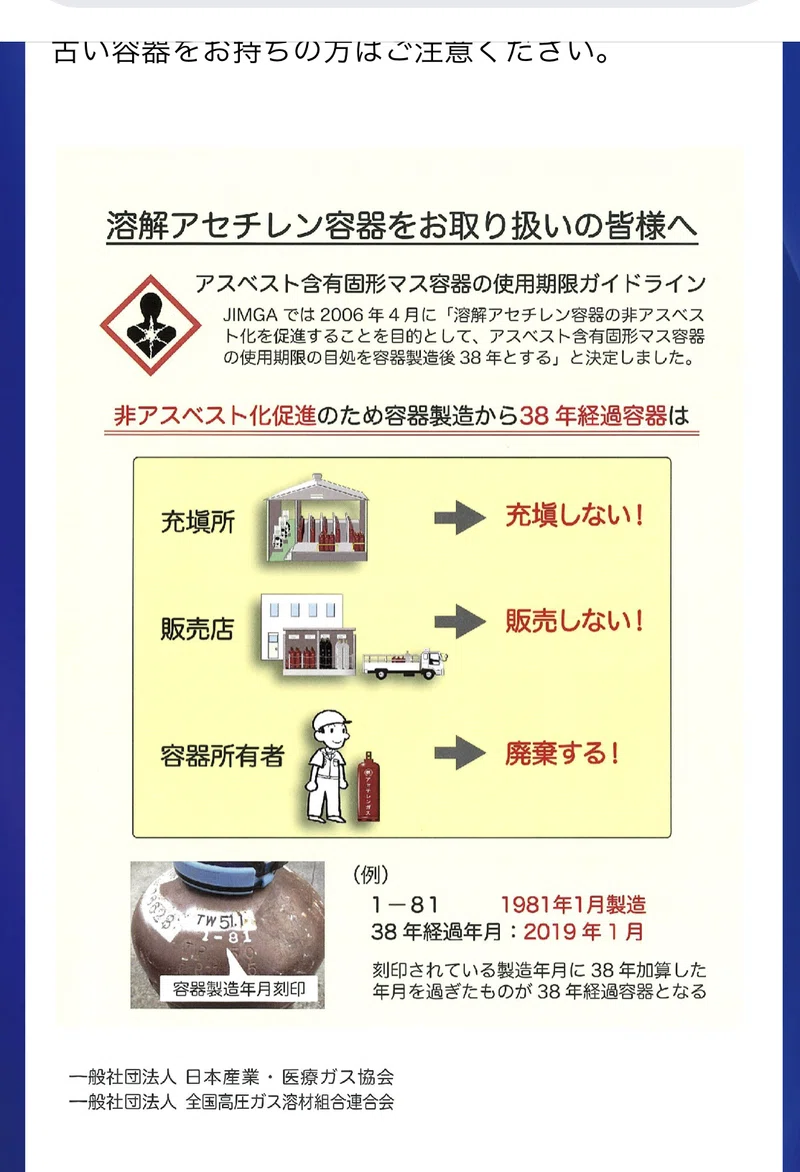アセチレンガスボンベ有効期限 Shanthi Usui Note