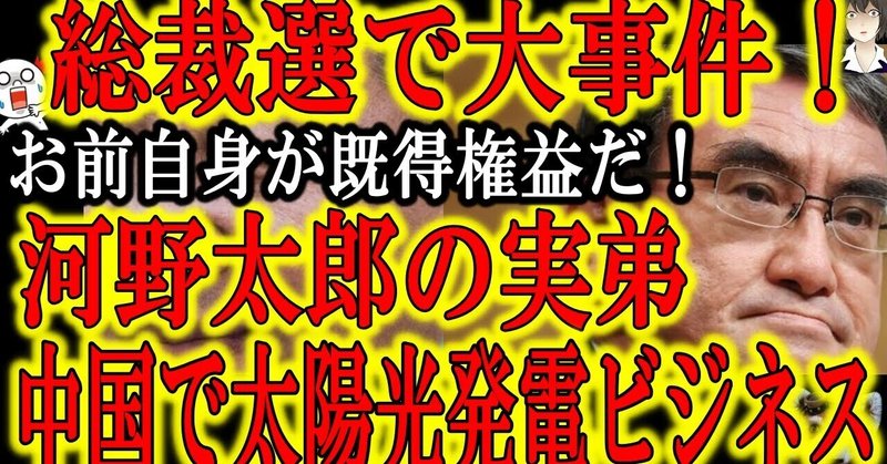 【河野太郎の実弟】中国で太陽光発電ビジネス!『 河 野 太 郎 が 既 得 権 益 じゃないか‼️ 』 ・・・このような人が日本の総理大臣で良いの⁉️