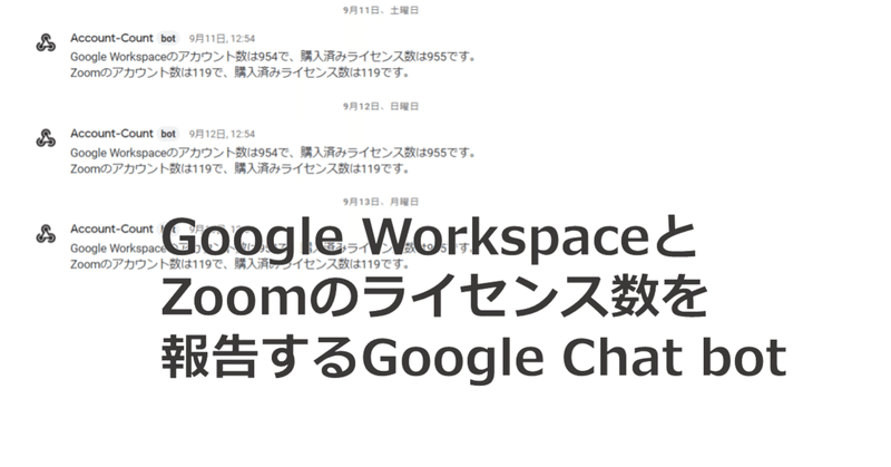 Google WorkspaceとZoomのライセンス数を報告するGoogle Chat bot