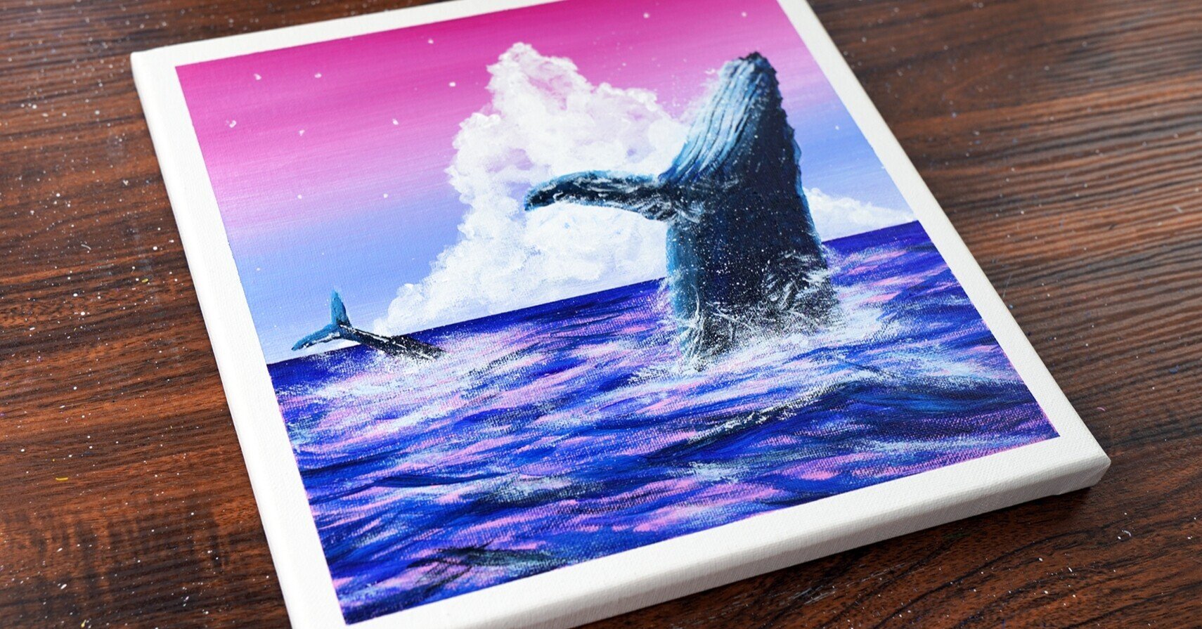 【楽天ランキング1位】 アクリル絵の具で「ジャンプするザトウクジラ」を描く方法 