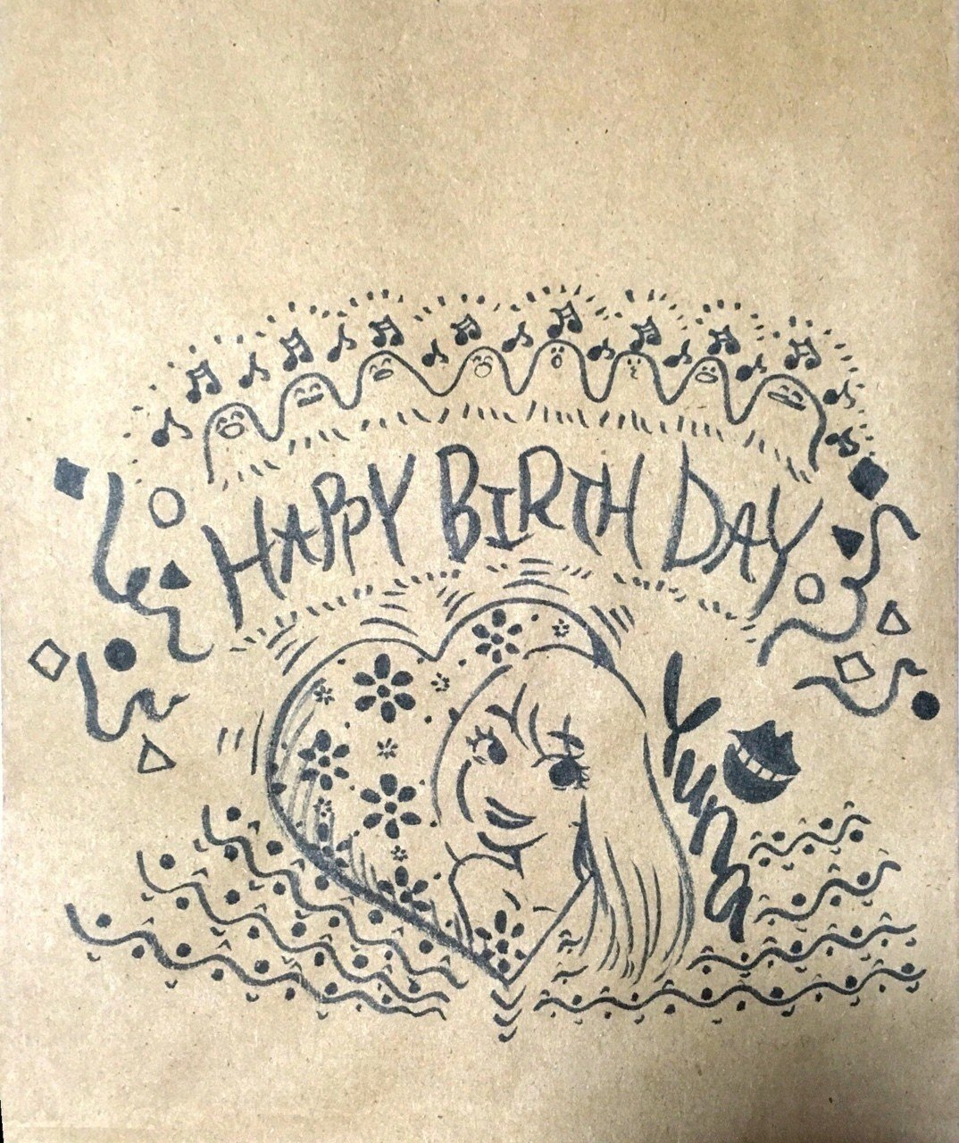 友人への誕生日プレゼントのラッピングに描いた似顔絵 小川まりも Note 友人への誕生日プレゼントのラッピングに描いた似顔絵 小川まりも Note