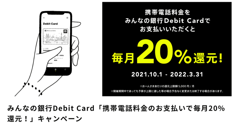 【みんなの銀行】携帯料金が毎月20％還元されるキャンペーンを開始！！