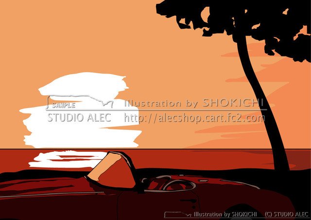 『水平線に沈む夕日が　世界を黄昏色に染めていく…』　このイラストのポスターは「スタジオアレック ネットショップ」で販売しています→http://alecshop.cart.fc2.com/