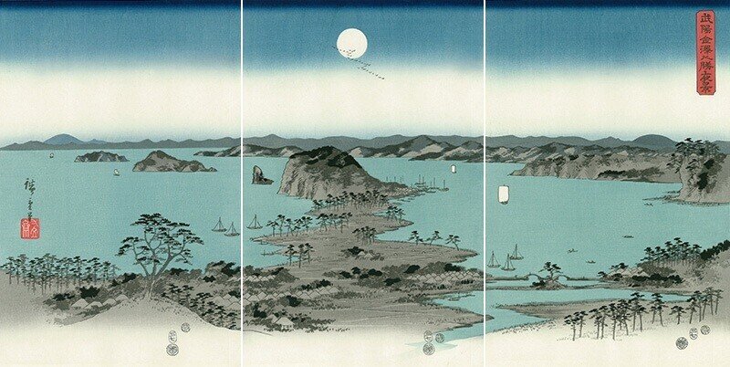 富嶽三十六景 武陽佃島　今右衛門作 飾り皿　木箱付き 武陽佃島 （ぶようつくだしま） | 浮世絵復刻版画専門店 岩下書店