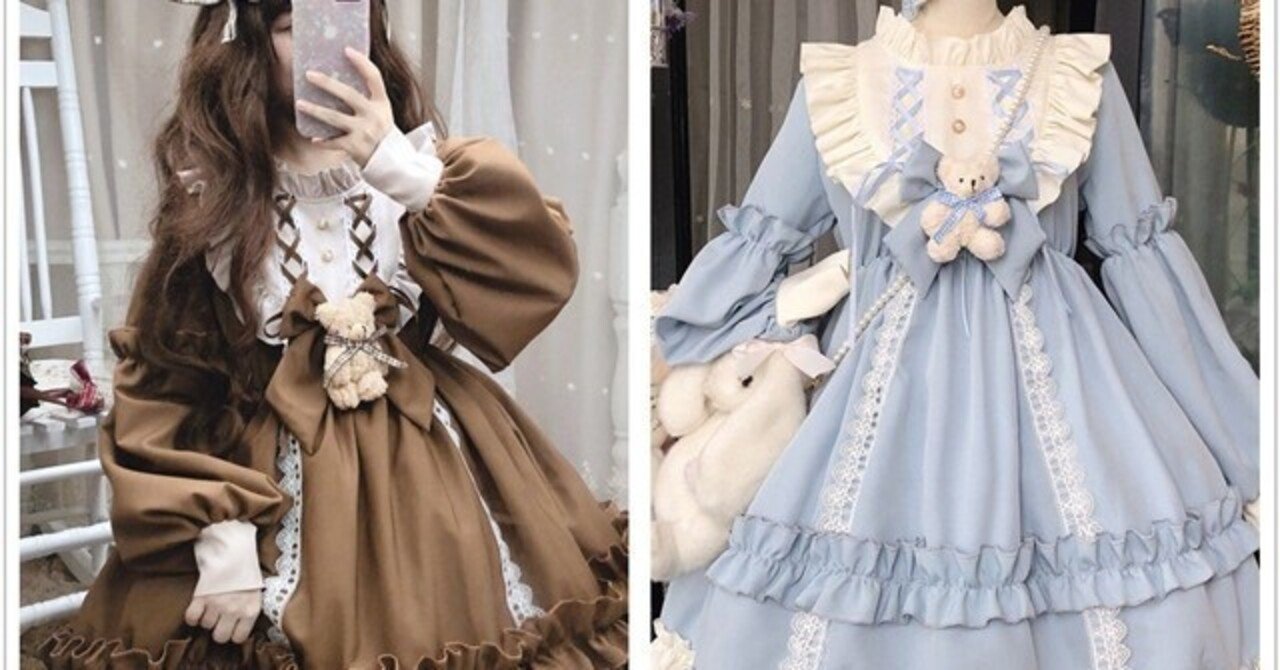 【はこぽす対応商品】 L M ロリータワンピース 水色 ゴシックドレス 可愛い 茶色 コスプレ衣装