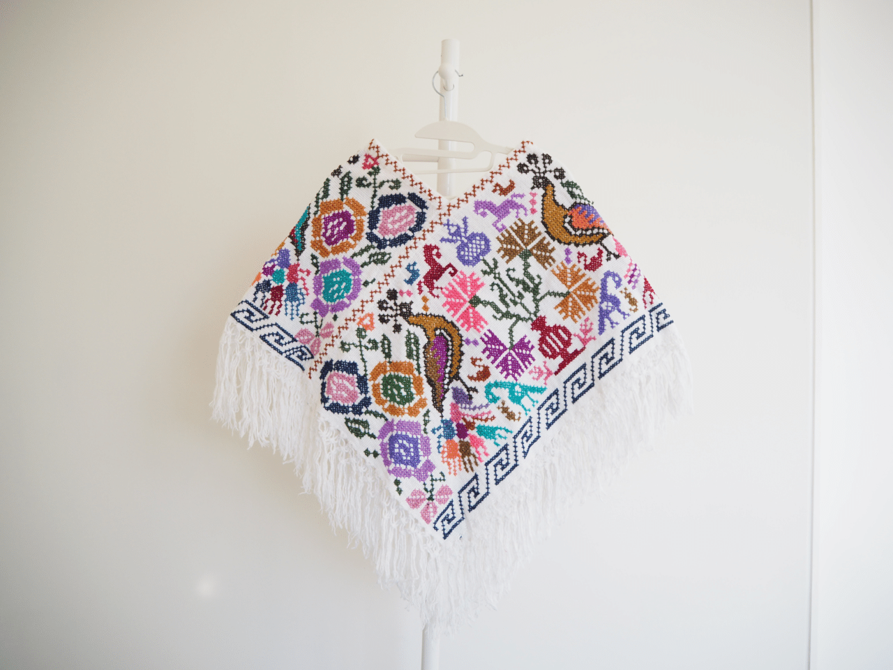 ♥70sVintage✽お花刺繍メキシコ刺繍ポンチョメキシコポンチョ♥