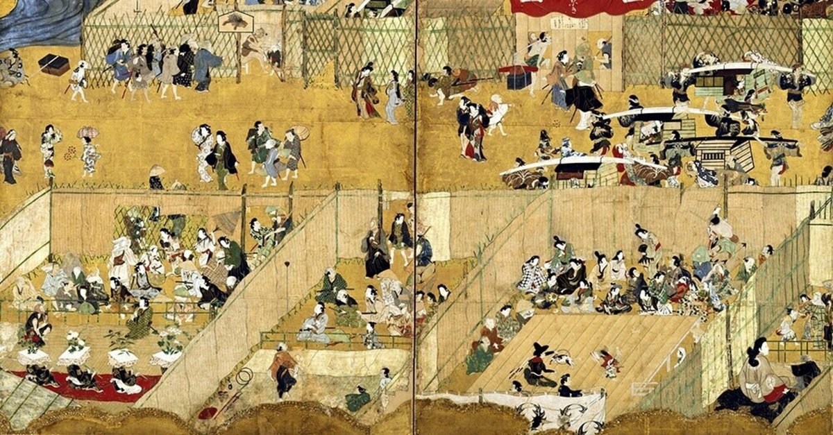 女性に人気！ 遊興系尺八奏者たち☆『四条河原遊楽図屏風』より｜kataha 絵画