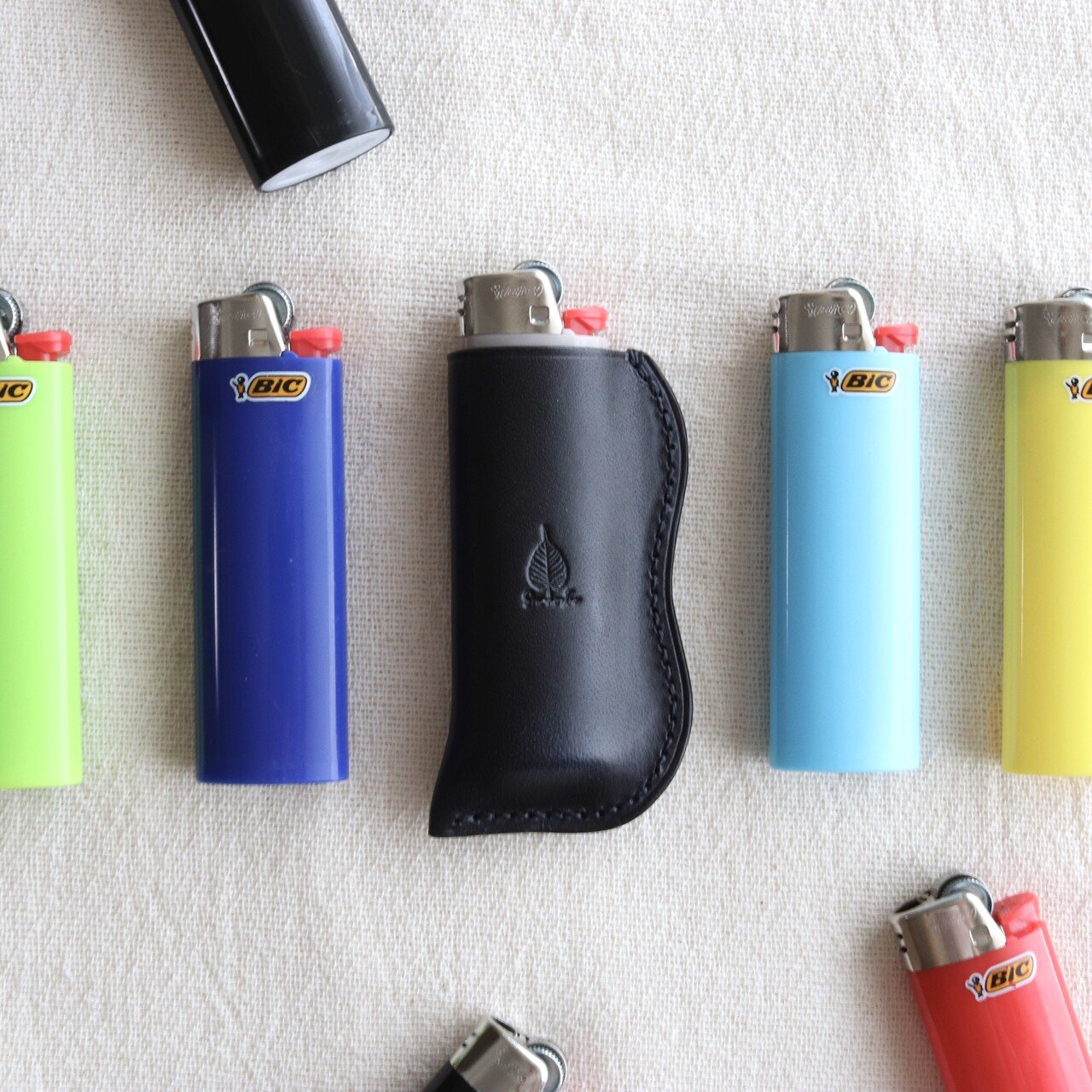 Bicライター J26専用 草木染レザーライターケース(インディゴブラック