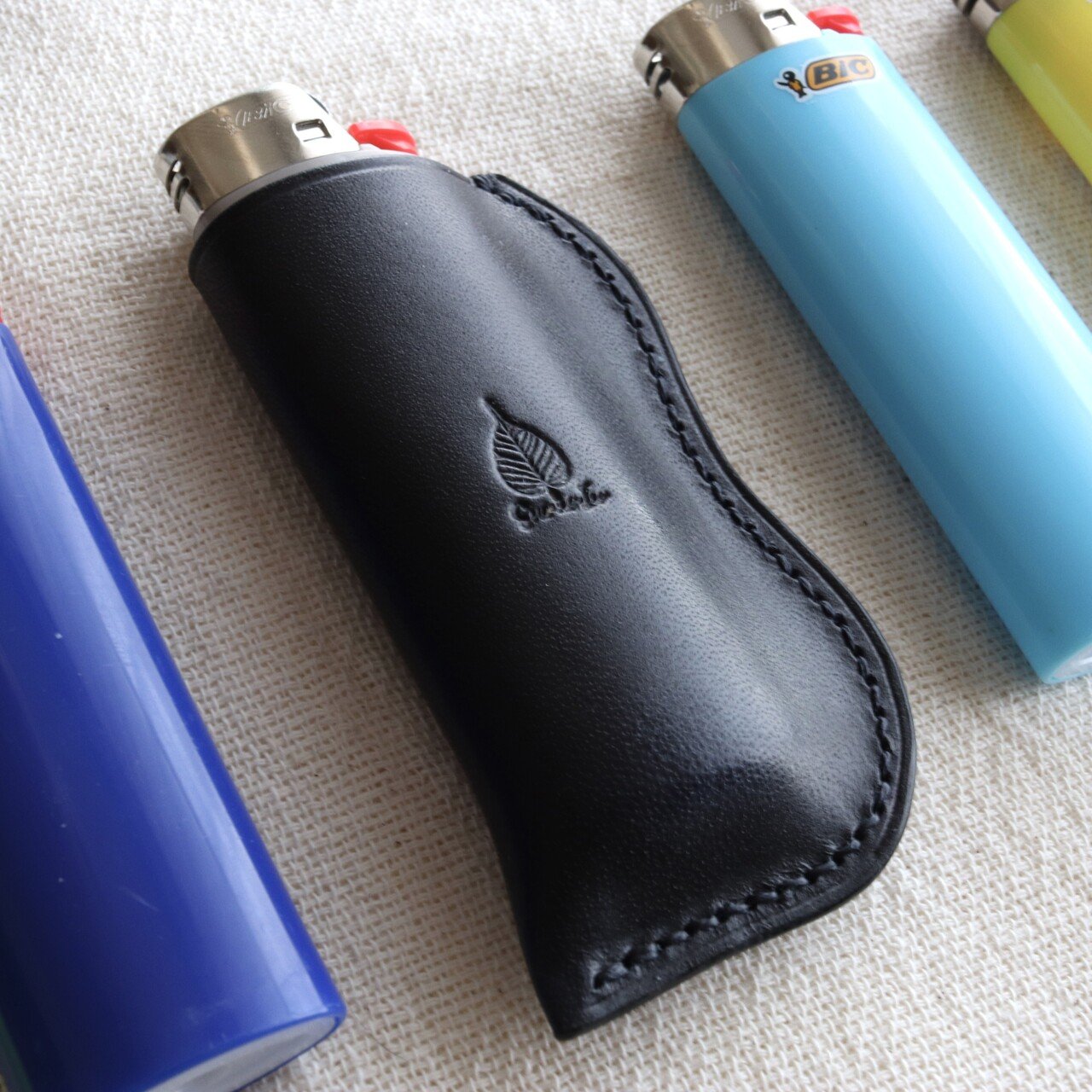 Bicライター J26専用 草木染レザーライターケース(インディゴブラック