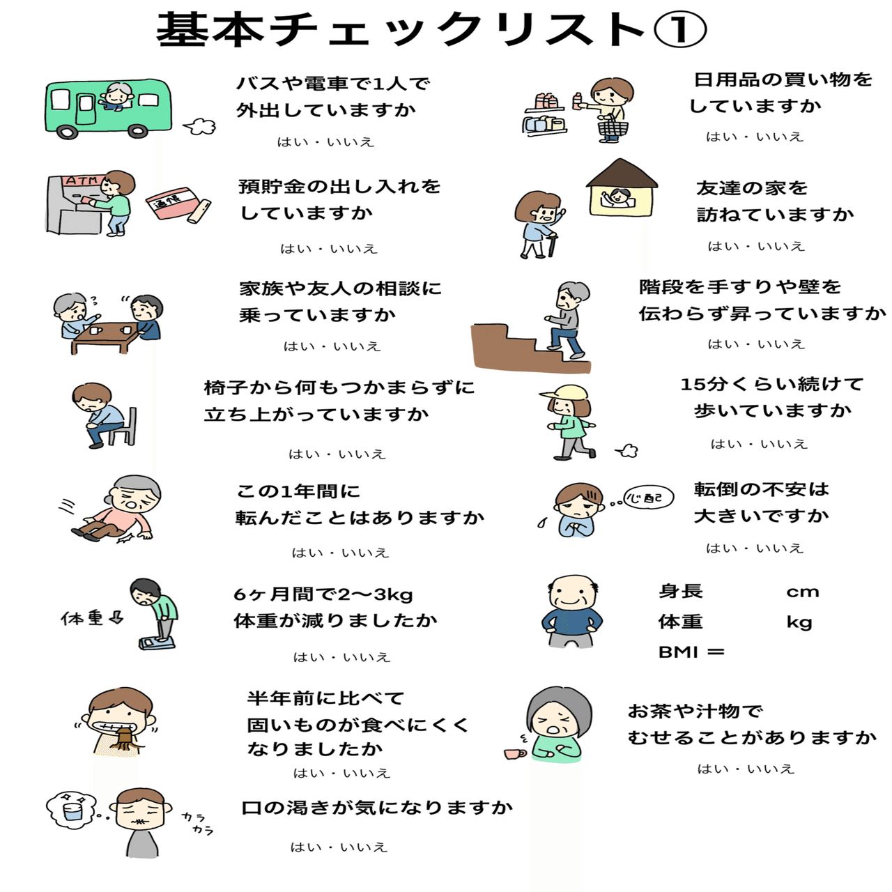 基本チェックリストのイラストシート作りました りょーこ グラレコ 理学療法士 Note