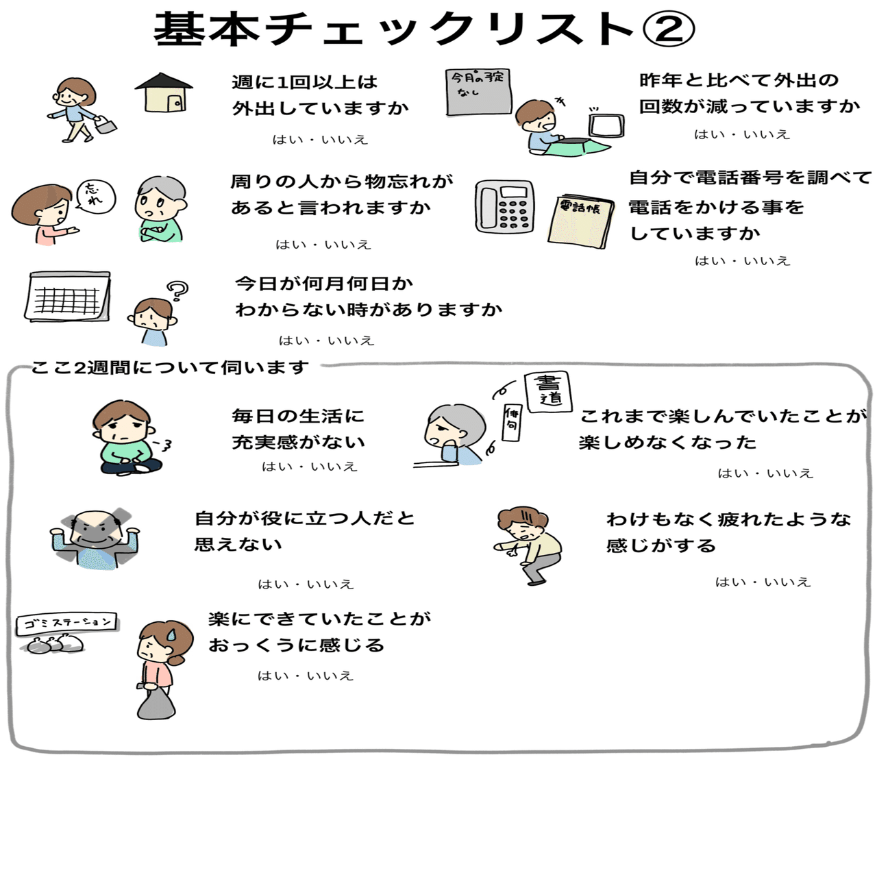 基本チェックリストのイラストシート作りました りょーこ グラレコ 理学療法士 Note
