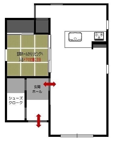 南向き玄関南面の壁に大きな窓がある間取り s