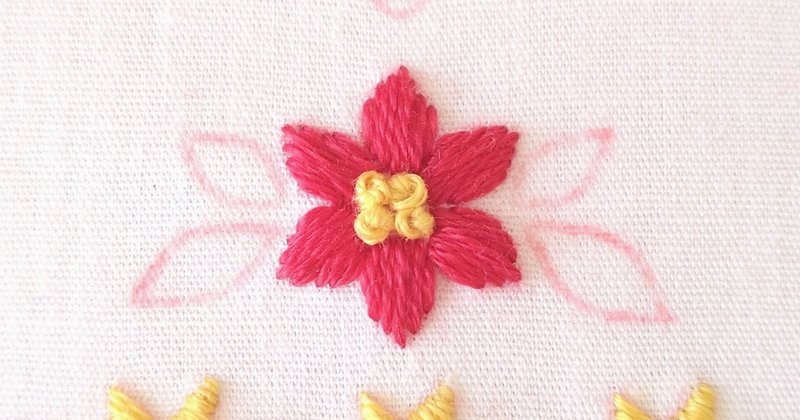 *クリスマスツリーの刺繍枠キットを作ろう🎄　ステップ16 　〜ポインセチアの花の刺繍2〜