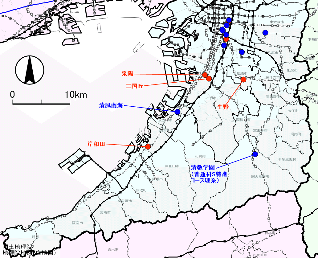 大阪府の進学校Mapその2（南部）｜朝森久弥（朝森教育データバンク）