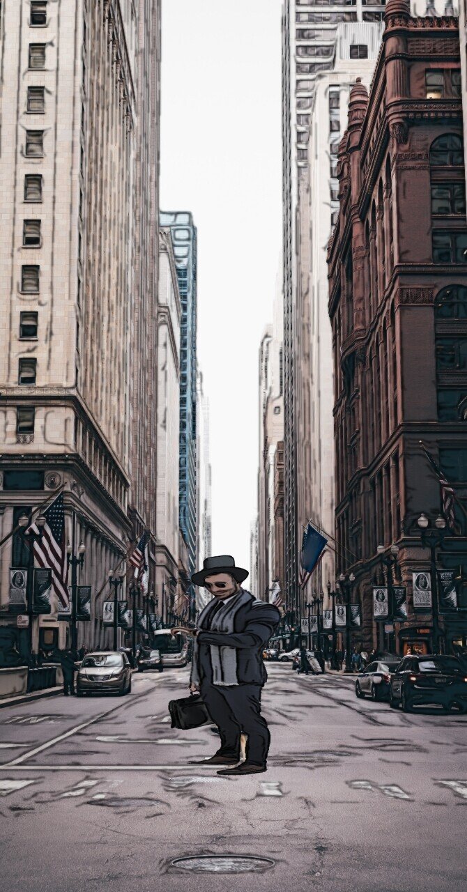 1920年代のシカゴに立つ男（キャラ縮小版）
