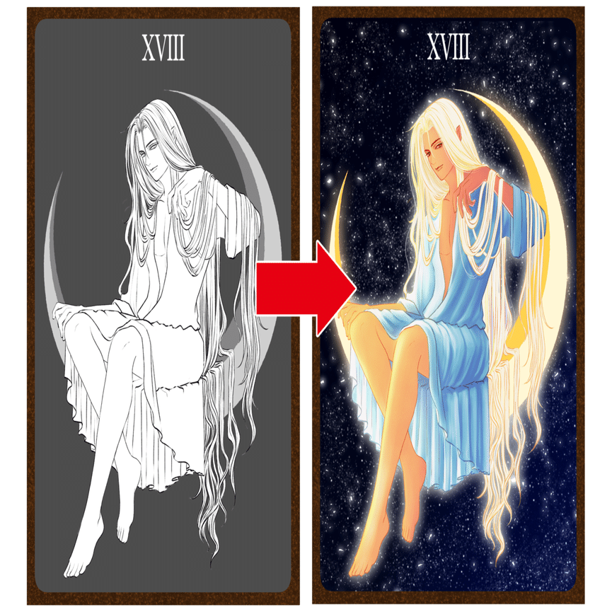 絵の上達を目的にタロットを描く：月と太陽…月のみ完成｜Lamiel