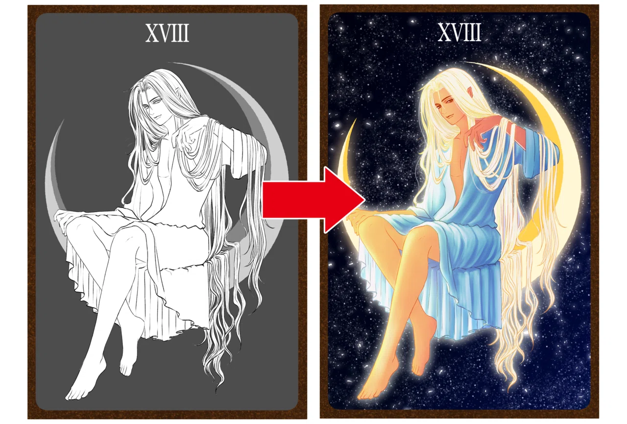 絵の上達を目的にタロットを描く:月と太陽…月のみ完成|Lamiel 絵の上達を目的にタロットを描く:月と太陽…月のみ完成|Lamiel