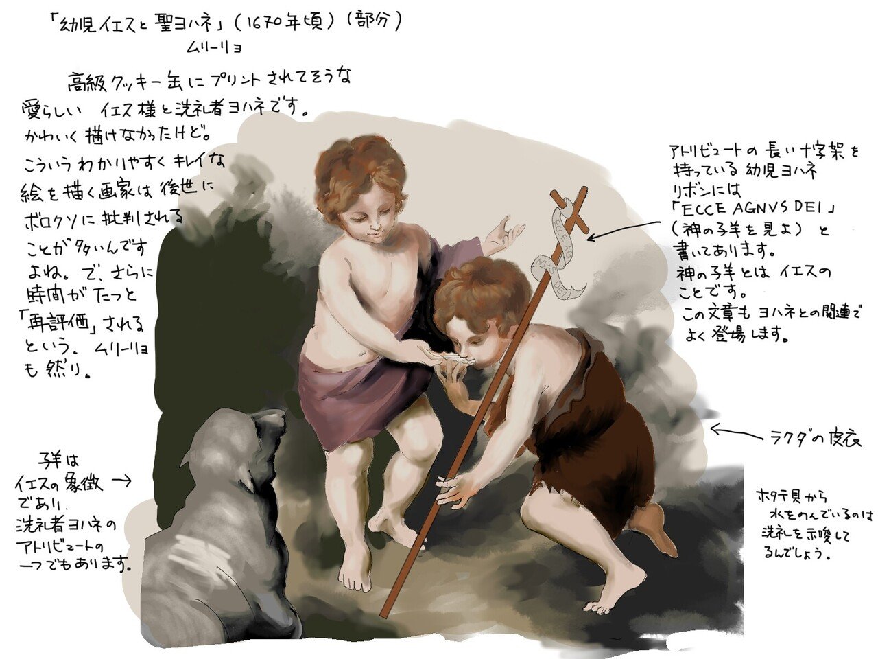 幼い洗礼者ヨハネと神の子羊 51.5cm 聖人像 バプテスマのヨハネ グラス