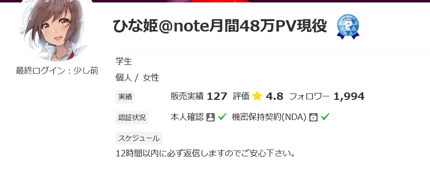 Screenshot 2021-10-16 at 17-07-28 ひな姫＠note月間48万PV現役さん(学生)のプロフィール ココナラ