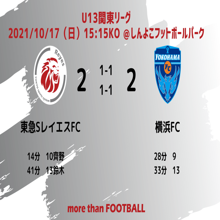 関東リーグ1部 U13 Vs 横浜fc 10 17 日 東急sレイエスfc Note