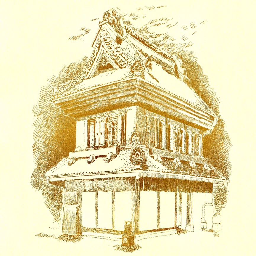 蔵造りの建物の絵を箔押し風で2パターン作りました。｜こひろ｜ペン画