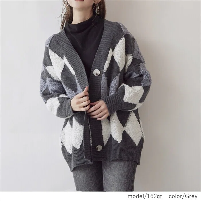 個性が光るダイヤ柄でコーデのアクセントに☆】ダイヤモンド柄ニット 