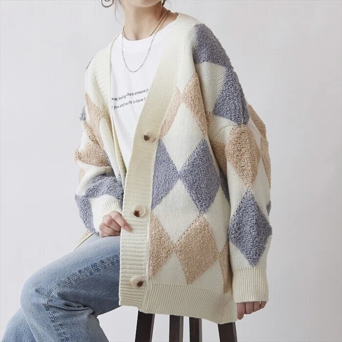 個性が光るダイヤ柄でコーデのアクセントに☆】ダイヤモンド柄ニット 