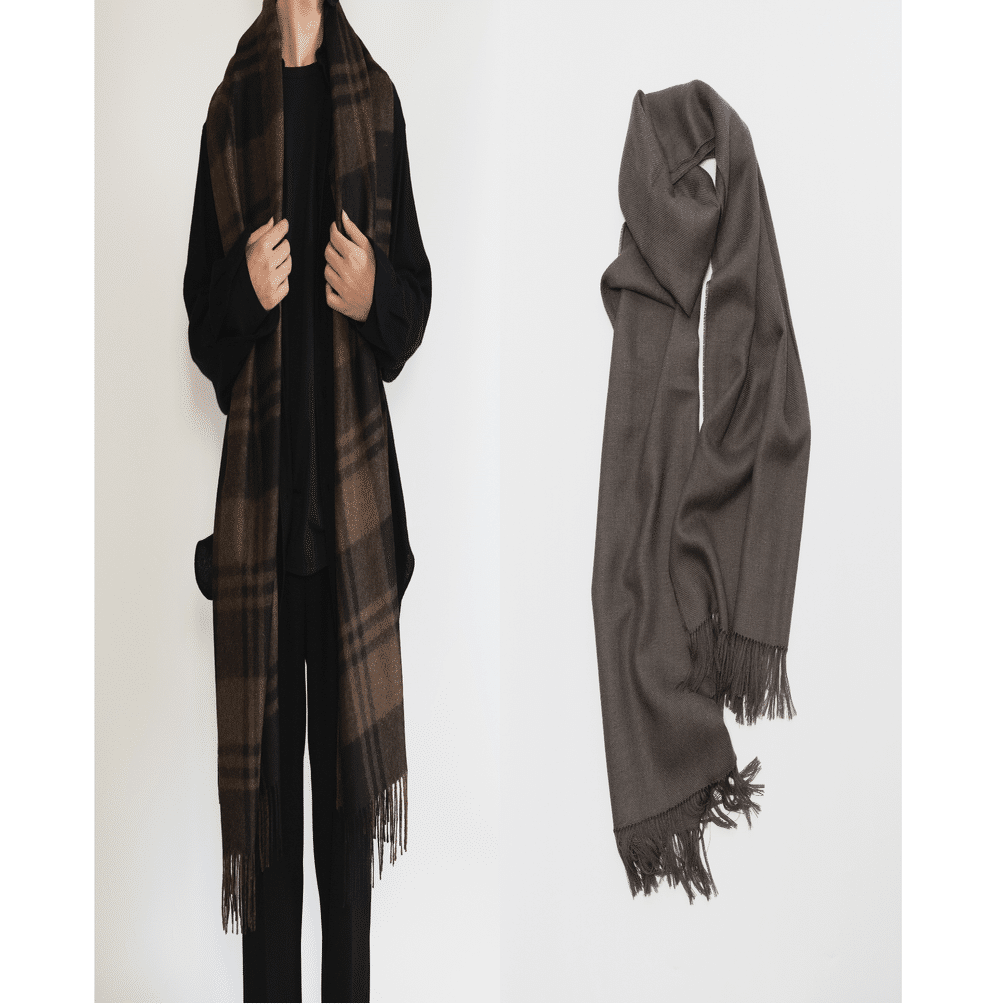 MARKAWARE アルパカストール　Brown Plaid ナチュラルブラック/ベビーアルパカ / アルパカストール, Brown Plaid