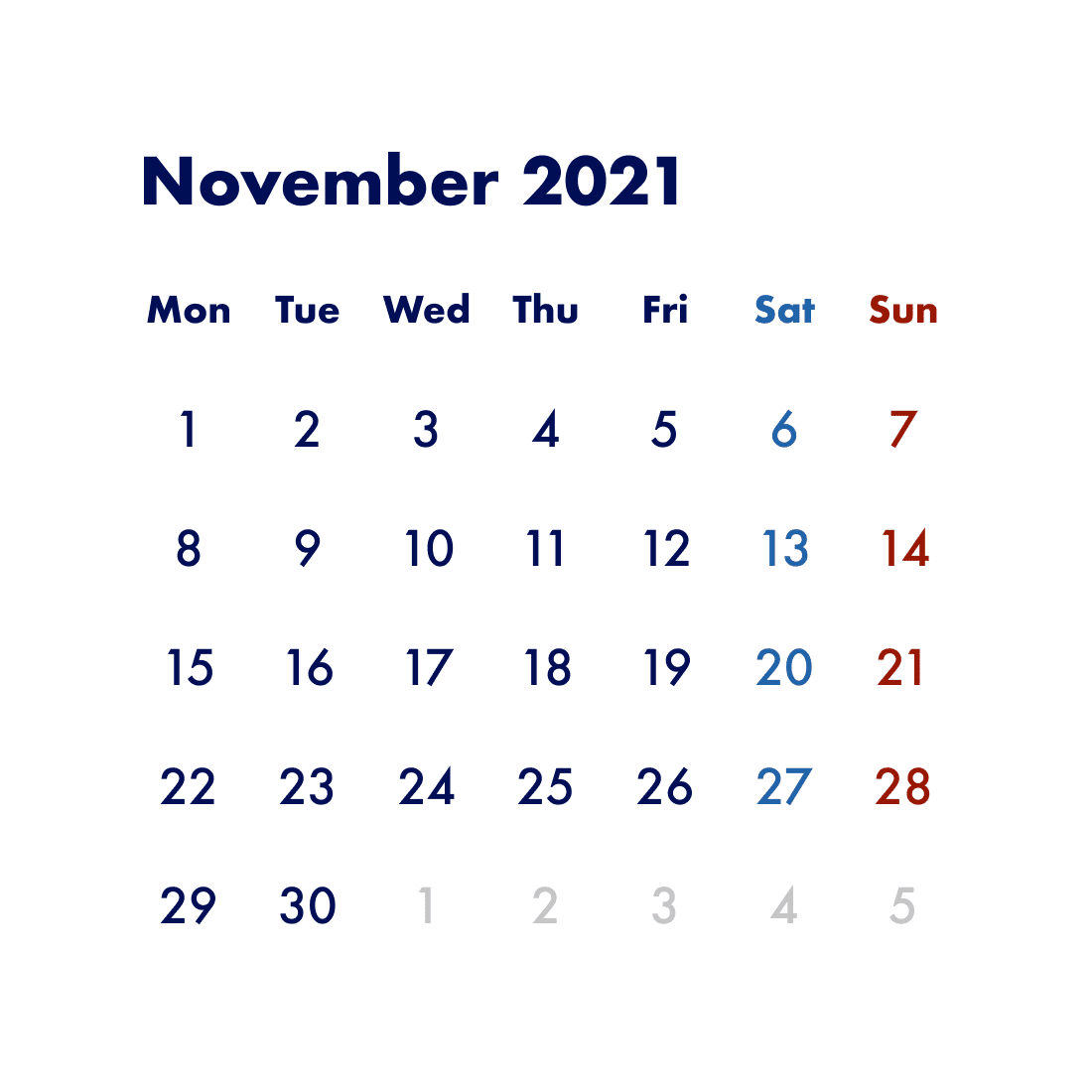 Notion用カレンダー 21年11月版 無料配布 A Journal Note