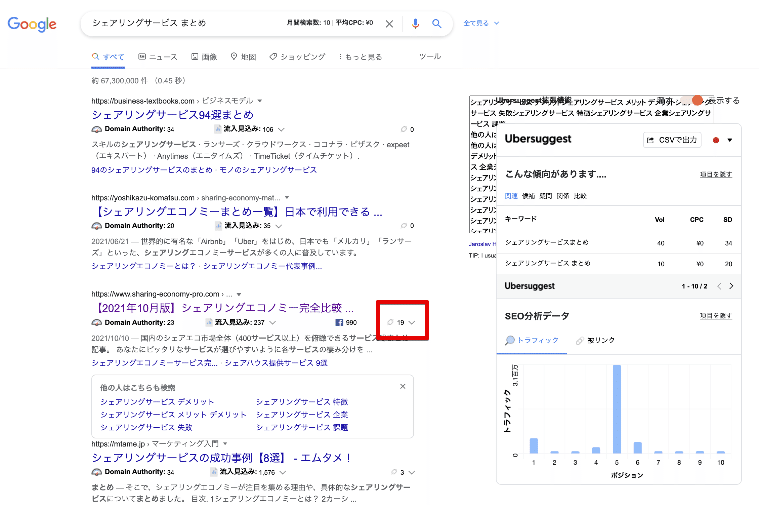 Ubersuggest検索画面