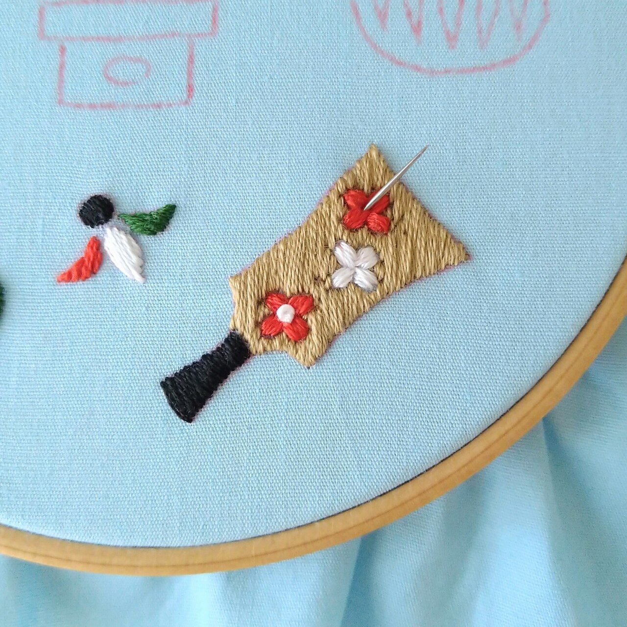 お正月の刺繍枠キットを作ろう ステップ13 羽子板の刺繍6 Apostrophe S 刺繍雑貨作家 Note