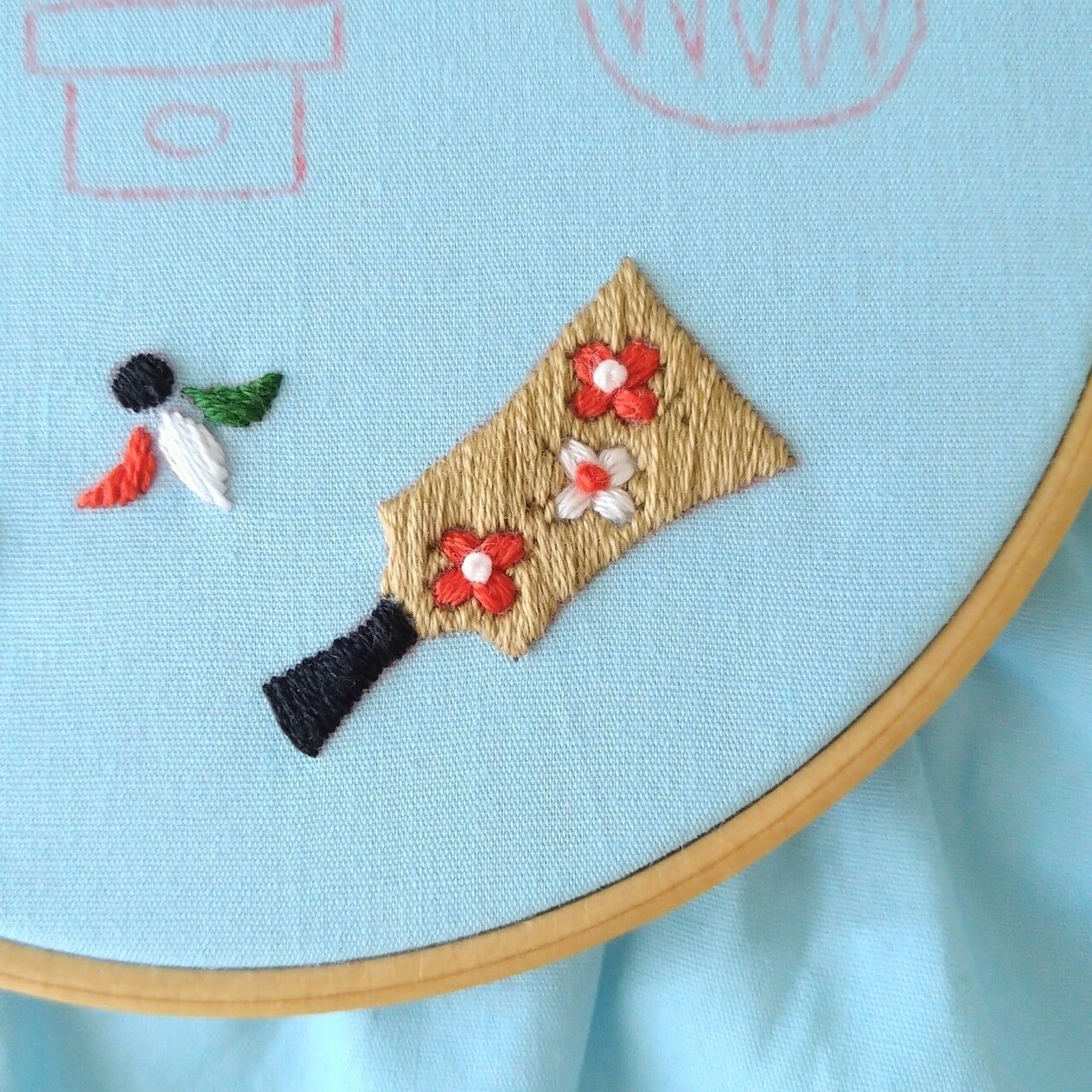 お正月の刺繍枠キットを作ろう ステップ13 羽子板の刺繍6 Apostrophe S 刺繍雑貨作家 Note