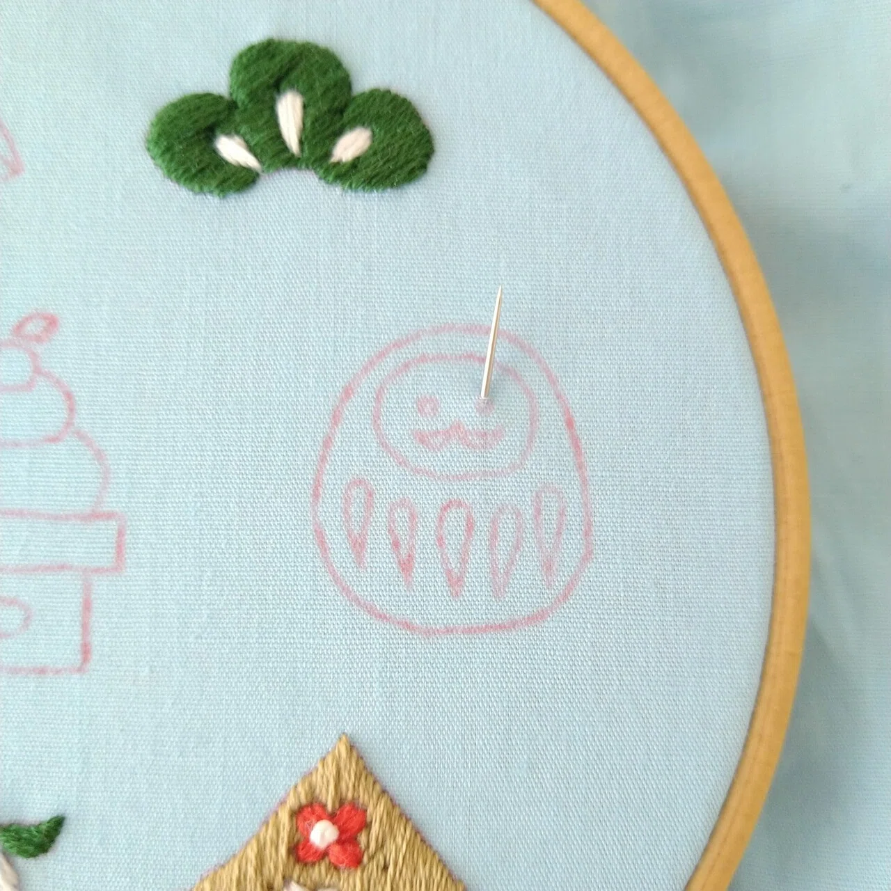 お正月の刺繍枠キットを作ろう🎍 ステップ14 〜だるまの目の刺繍