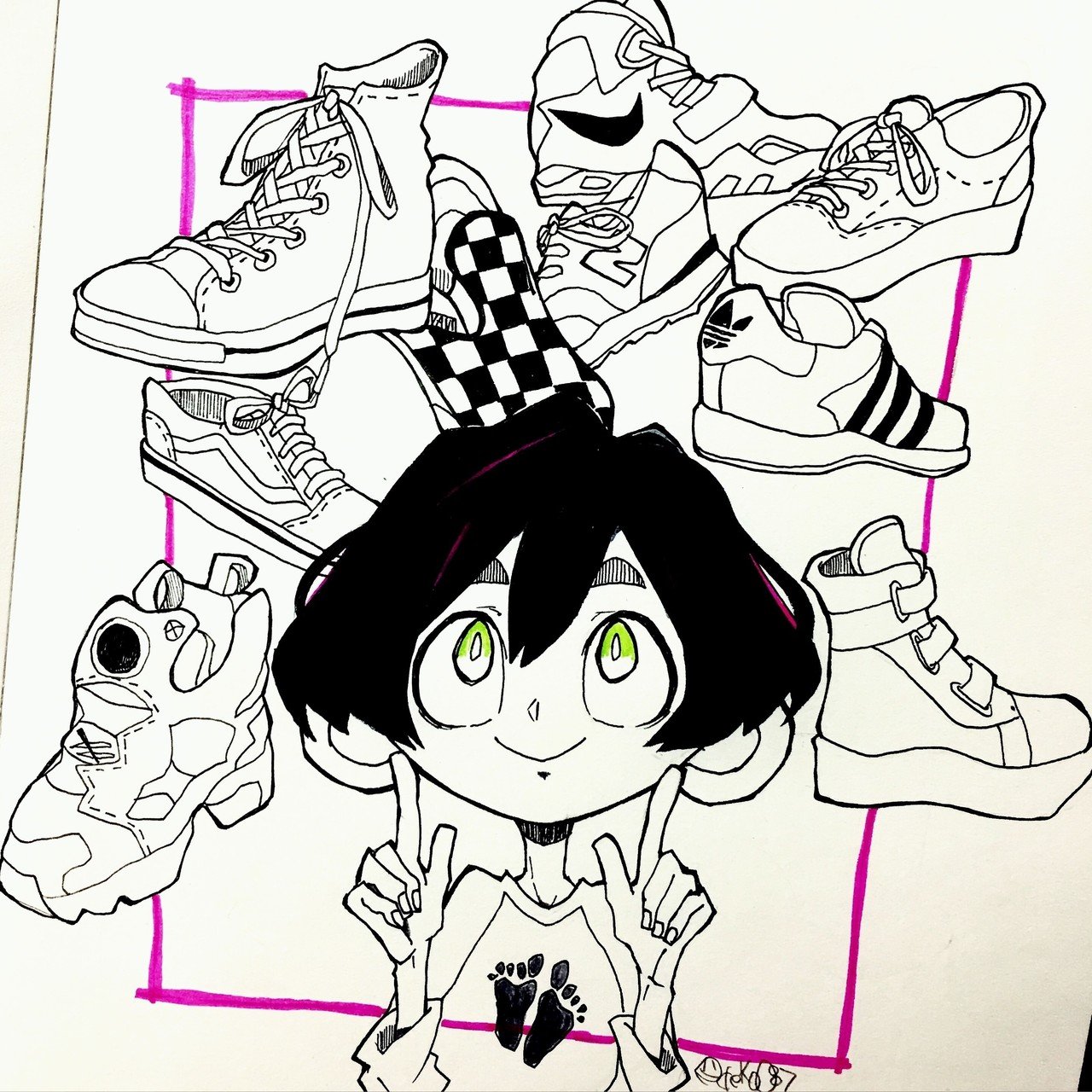 スニーカーが好きで集めがち もうどう考えても収納場所が足りない イラスト スケッチブック おでこ Note
