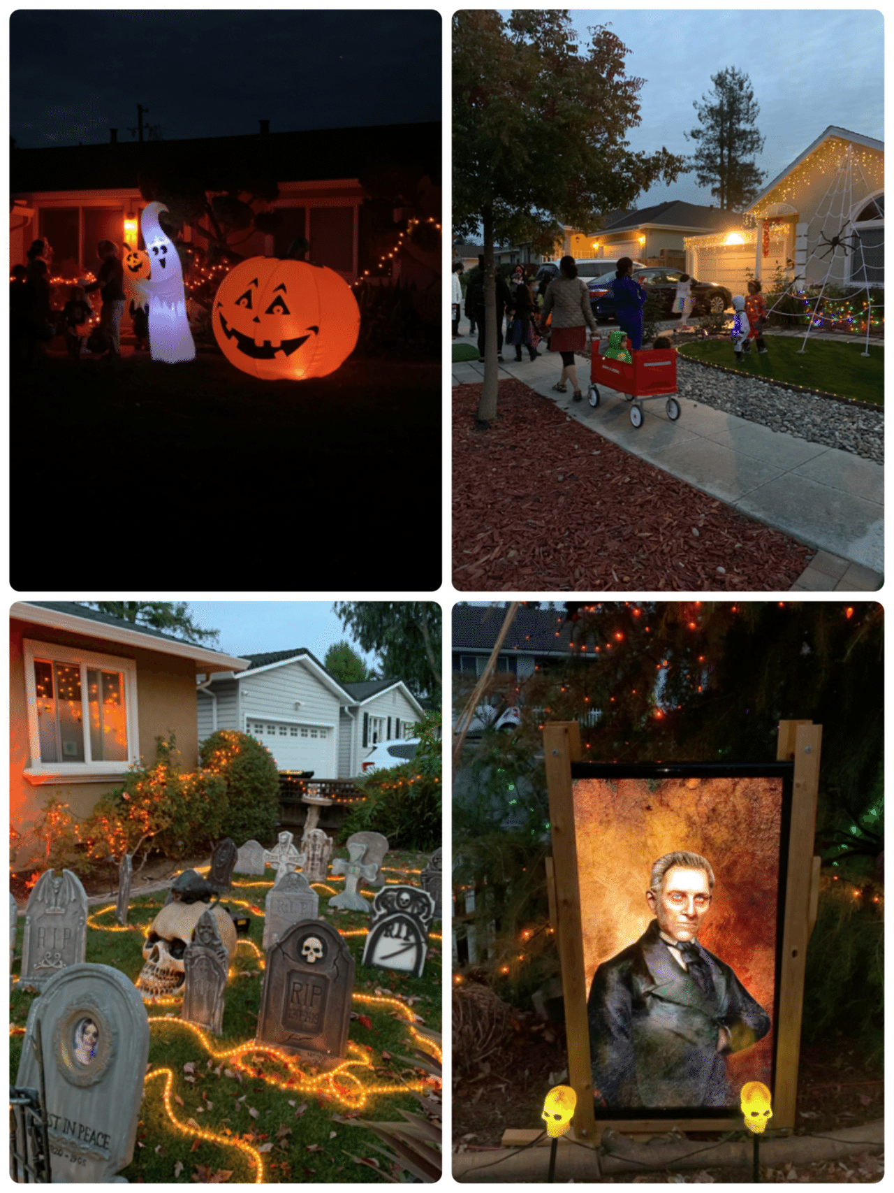 本場のアメリカのハロウィン 当日はアミューズメントパーク並みにデコレーションした家々が 庶民な私は庭いっぱいに広がる墓はハロウィン時期以外 はどこにしまってるのかとか ハロウィン以降いつまで飾り付けしてる くみ シリコンバレー情報発信 Note