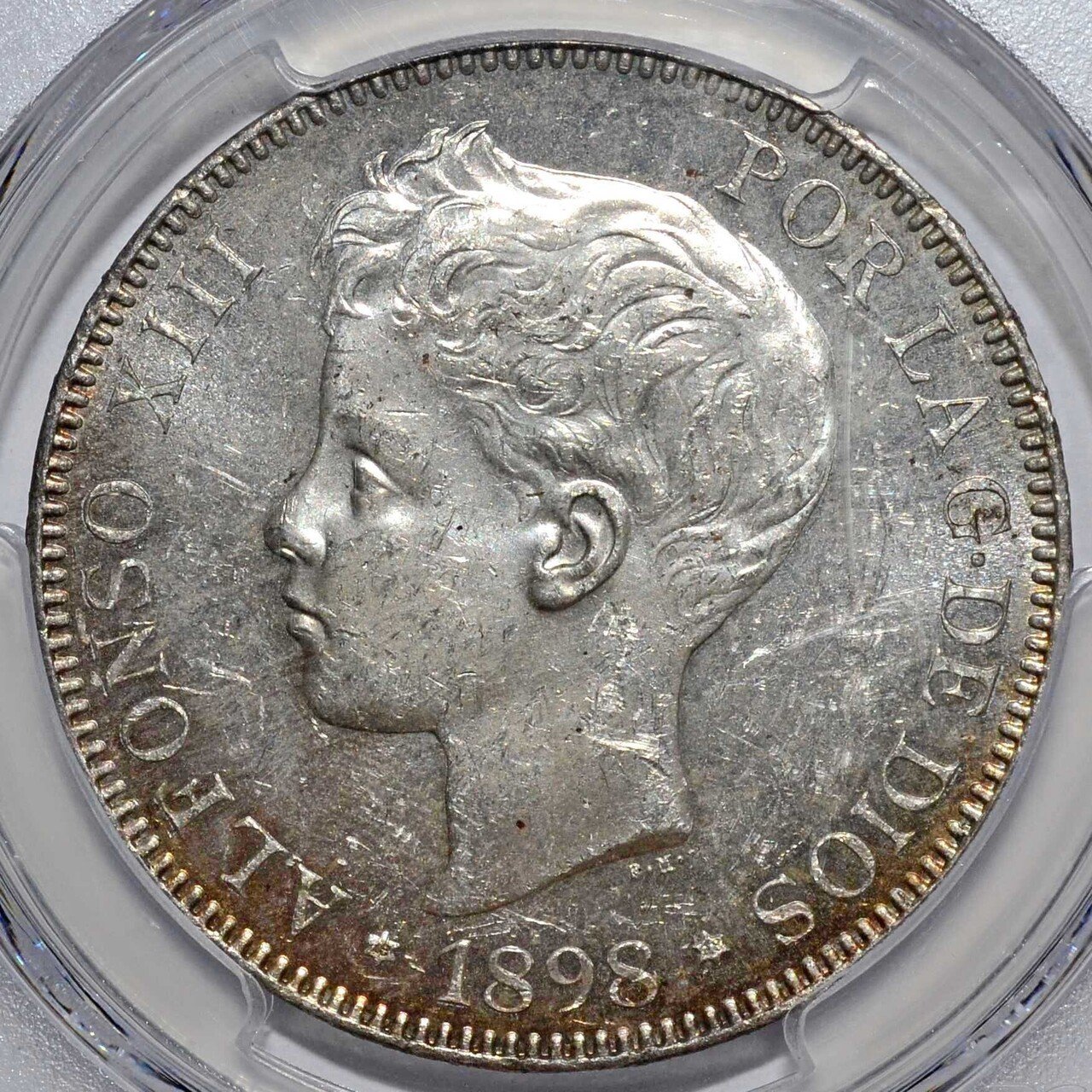 1898年 スペイン アルフォンソ13世 5ペセタ銀貨 NGC CLEANED - 旧貨幣