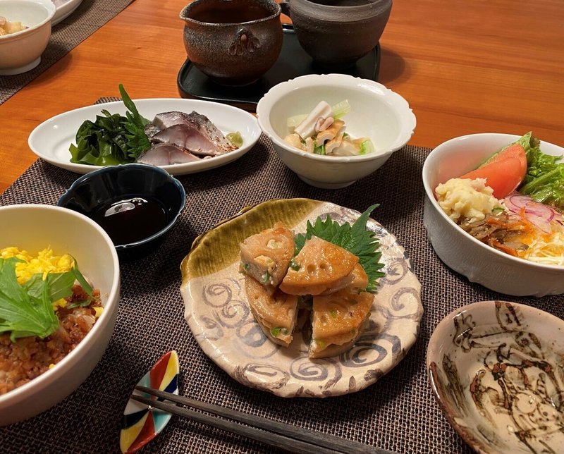 蓮根はさみ焼とそぼろご飯はしみじみ滋味 かんじい Note