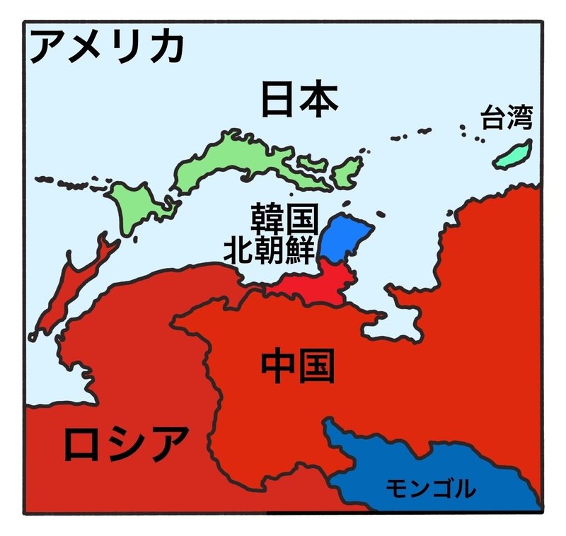 逆地図+極東アジア+(色付き)