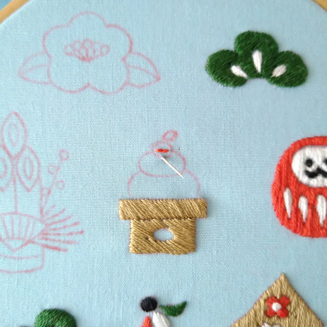 お正月の刺繍枠キットを作ろう🎍 ステップ22 〜みかんの刺繍1