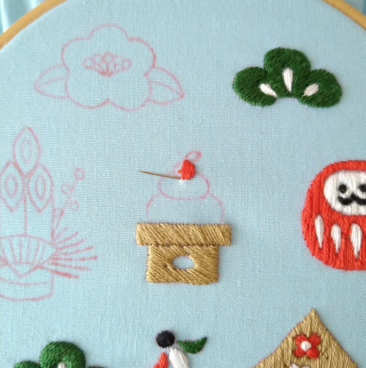 お正月の刺繍枠キットを作ろう🎍 ステップ22 〜みかんの刺繍1