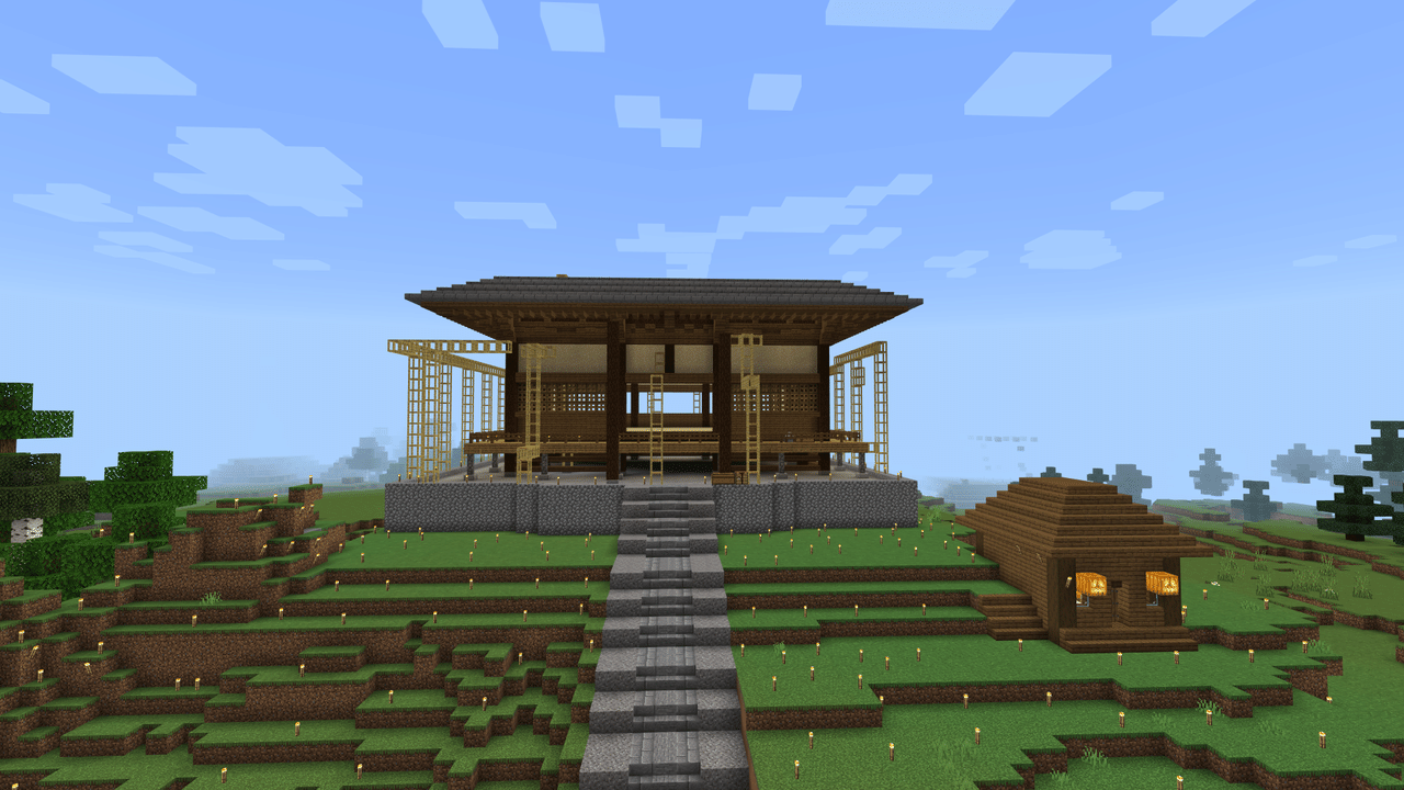 今日の のえクラ Touraさん 初出勤 神社建築は 屋根を途中まで葺いて 床の畳を敷きました 昨日 ゆうらちゃんが参道の石畳と砂利を敷いてくれて ぐっと雰囲気でてきました 干し柿 Note