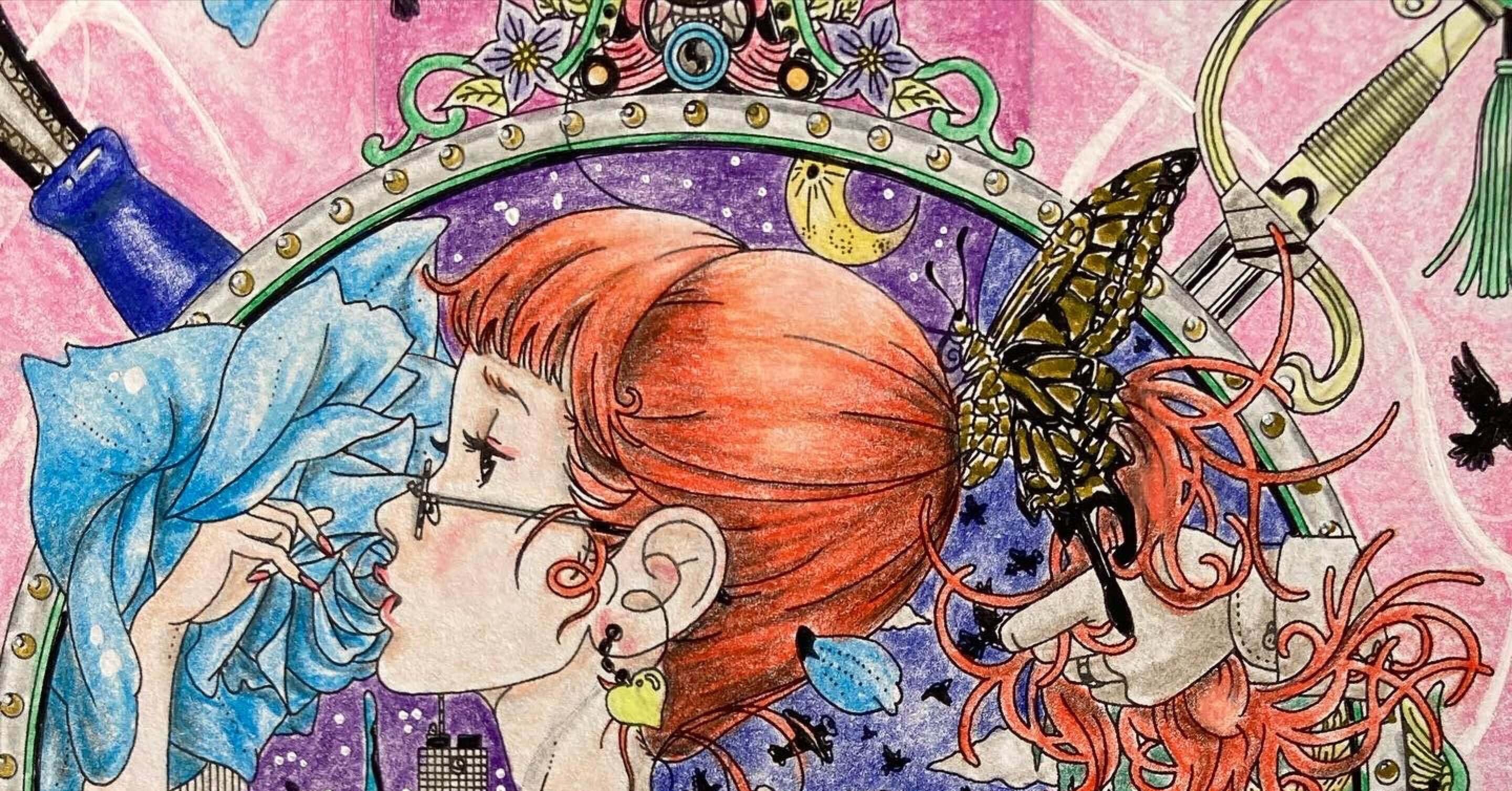 色鉛筆画 絵画 「乱れ髪」