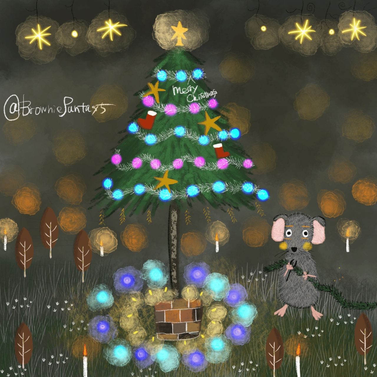 いよいよ本格的に飾り付けスタート 森中がクリスマスの準備に入ってます この時期に蛍の光 と思うことがあったらそっと覗いてみてください 彼らの イルミネーションに驚かされることでしょう イラスト Brownie Note